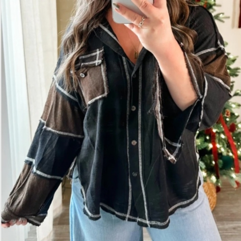 POL Mixed Knit Black/Brown Top/Shacket, NWT, S, LightWt, SO CUTE🤎🖤